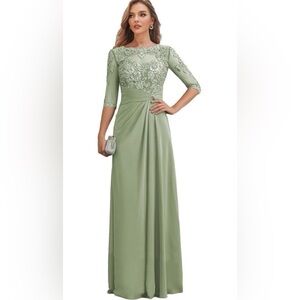Sophisticated Sage Lace Evening Dress